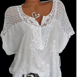 Floral Boat Neckline Short Sleeve Blouses